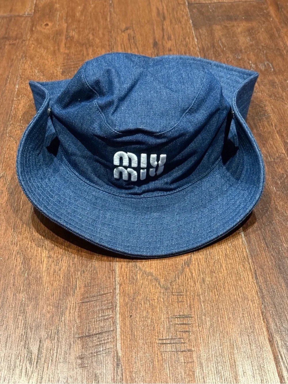 🩷HANDMADE BOUTIQUE HAT🩷 Denim Blue Bucket Hat with White Logo